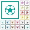 Soccer ball flat color icons with quadrant frames on white background - Soccer ball flat color icons with quadrant frames