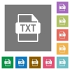 TXT file format square flat icons - TXT file format flat icons on simple color square backgrounds