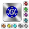 Ruble casino chip rounded square steel buttons - Ruble casino chip engraved icons on rounded square glossy steel buttons