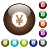 Yen sticker color glass buttons - Yen sticker white icons on round color glass buttons