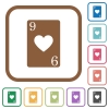 Nine of hearts card simple icons - Nine of hearts card simple icons in color rounded square frames on white background