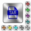 TAR file format rounded square steel buttons - TAR file format engraved icons on rounded square glossy steel buttons