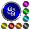 Pound Rupee money exchange luminous coin-like round color buttons - Pound Rupee money exchange icons on round luminous coin-like color steel buttons