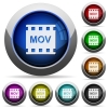 MOV movie format icons in round glossy buttons with steel frames - MOV movie format round glossy buttons