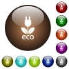 Eco energy color glass buttons - Eco energy white icons on round color glass buttons