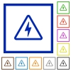 Danger electrical hazard flat framed icons - Danger electrical hazard flat color icons in square frames on white background