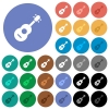 Acoustic guitar multi colored flat icons on round backgrounds. Included white, light and dark icon variations for hover and active status effects, and bonus shades on black backgounds. - Acoustic guitar round flat multi colored icons