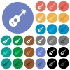 Acoustic guitar round flat multi colored icons - Acoustic guitar multi colored flat icons on round backgrounds. Included white, light and dark icon variations for hover and active status effects, and bonus shades on black backgounds.