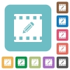 Edit movie rounded square flat icons - Edit movie white flat icons on color rounded square backgrounds