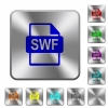 SWF file format engraved icons on rounded square glossy steel buttons - SWF file format rounded square steel buttons