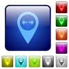 GPS map location distance icons in rounded square color glossy button set - GPS map location distance color square buttons