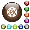 Dollar casino chip white icons on round color glass buttons - Dollar casino chip color glass buttons