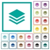 Layers flat color icons with quadrant frames on white background - Layers flat color icons with quadrant frames