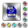 ZIP file format rounded square steel buttons - ZIP file format engraved icons on rounded square glossy steel buttons