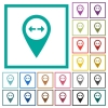 GPS map location distance flat color icons with quadrant frames on white background - GPS map location distance flat color icons with quadrant frames