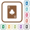 Eight of clubs card simple icons - Eight of clubs card simple icons in color rounded square frames on white background