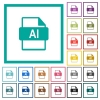 AI file format flat color icons with quadrant frames - AI file format flat color icons with quadrant frames on white background