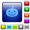 Halloween pumpkin color square buttons - Halloween pumpkin icons in rounded square color glossy button set