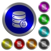 Unlock database icons on round luminous coin-like color steel buttons - Unlock database luminous coin-like round color buttons