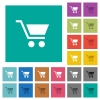 Empty shopping cart multi colored flat icons on plain square backgrounds. Included white and darker icon variations for hover or active effects. - Empty shopping cart square flat multi colored icons