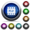 FLV movie format round glossy buttons - FLV movie format icons in round glossy buttons with steel frames