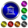 Israeli new Shekel bank office icons on round luminous coin-like color steel buttons - Israeli new Shekel bank office luminous coin-like round color buttons
