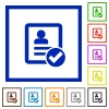 Contact ok flat color icons in square frames on white background - Contact ok flat framed icons