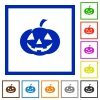 Halloween pumpkin flat framed icons - Halloween pumpkin flat color icons in square frames on white background