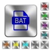 BAT file format engraved icons on rounded square glossy steel buttons - BAT file format rounded square steel buttons