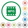 MPG movie format flat icons with outlines - MPG movie format flat color icons in round outlines on white background