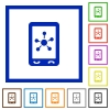 Mobile social networking flat color icons in square frames on white background - Mobile social networking flat framed icons