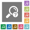 Unknown search square flat icons - Unknown search flat icons on simple color square backgrounds