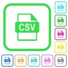 CSV file format vivid colored flat icons - CSV file format vivid colored flat icons in curved borders on white background