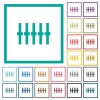 Graphical equalizer flat color icons with quadrant frames on white background - Graphical equalizer flat color icons with quadrant frames