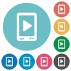 Mobile play media flat white icons on round color backgrounds - Mobile play media flat round icons