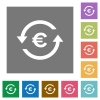 Euro pay back flat icons on simple color square backgrounds - Euro pay back square flat icons