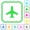 Airplane vivid colored flat icons - Airplane vivid colored flat icons in curved borders on white background