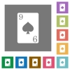 Nine of spades card square flat icons - Nine of spades card flat icons on simple color square backgrounds