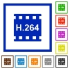 H.264 movie format flat color icons in square frames on white background - H.264 movie format flat framed icons