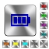 Full battery with three load units engraved icons on rounded square glossy steel buttons - Full battery with three load units rounded square steel buttons