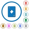 Eight of diamonds card flat color vector icons with shadows in round outlines on white background - Eight of diamonds card icons with shadows and outlines