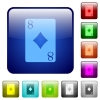 Eight of diamonds card icons in rounded square color glossy button set - Eight of diamonds card color square buttons