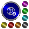 Online Yen payment luminous coin-like round color buttons - Online Yen payment icons on round luminous coin-like color steel buttons