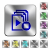 Stop playlist engraved icons on rounded square glossy steel buttons - Stop playlist rounded square steel buttons