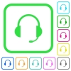Headset with microphone vivid colored flat icons in curved borders on white background - Headset with microphone vivid colored flat icons