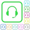 Headset with microphone vivid colored flat icons - Headset with microphone vivid colored flat icons in curved borders on white background