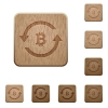 Bitcoin pay back on rounded square carved wooden button styles - Bitcoin pay back wooden buttons