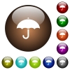 Umbrella color glass buttons - Umbrella white icons on round color glass buttons