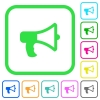 Megaphone vivid colored flat icons - Megaphone vivid colored flat icons in curved borders on white background