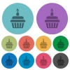 Birthday cupcake with candle darker flat icons on color round background - Birthday cupcake with candle color darker flat icons